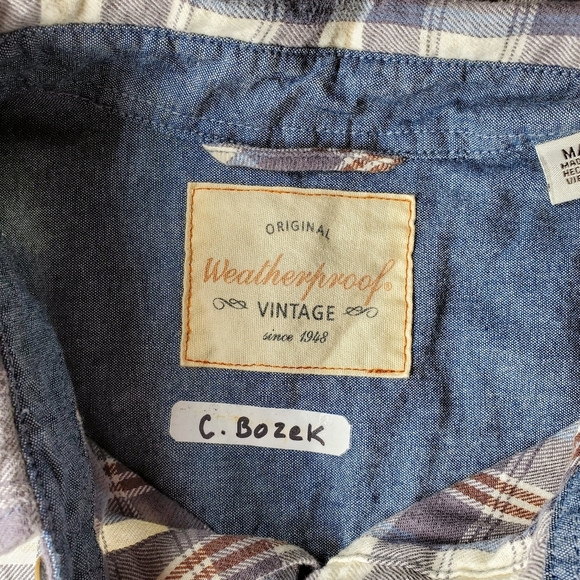 Weatherproof Blue Gray and White Casual Button Down Shirt Men's Size Medium EUC - Picture 3 of 16